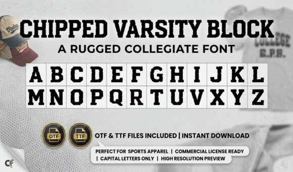 Rugged Vintage Typography: The Chipped Varsity Block Font